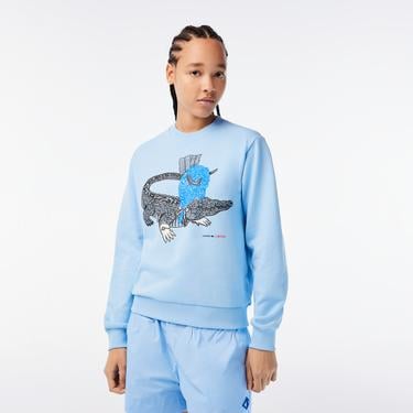  Netflix Kadın Loose Fit Bisiklet Yaka Baskılı Açık Mavi Sweatshirt