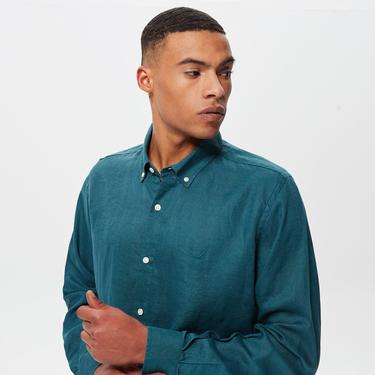  Nautica Erkek Yeşil Classic Fit Uzun Kollu Keten Gömlek