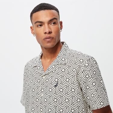  Nautica Erkek Krem Classic Fit Kısa Kollu Keten Gömlek