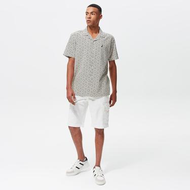  Nautica Erkek Krem Classic Fit Kısa Kollu Keten Gömlek