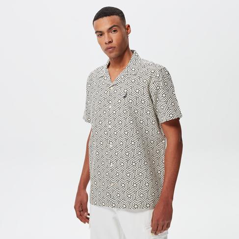  Nautica Erkek Krem Classic Fit Kısa Kollu Keten Gömlek