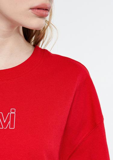  Mavi Mavi Logo Baskılı Kırmızı Tişört Oversize / Geniş Kesim 1611592-82054