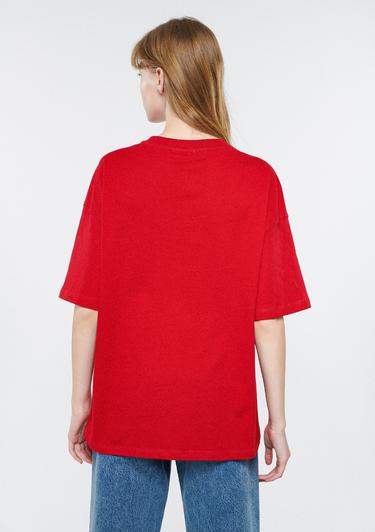  Mavi Mavi Logo Baskılı Kırmızı Tişört Oversize / Geniş Kesim 1611592-82054