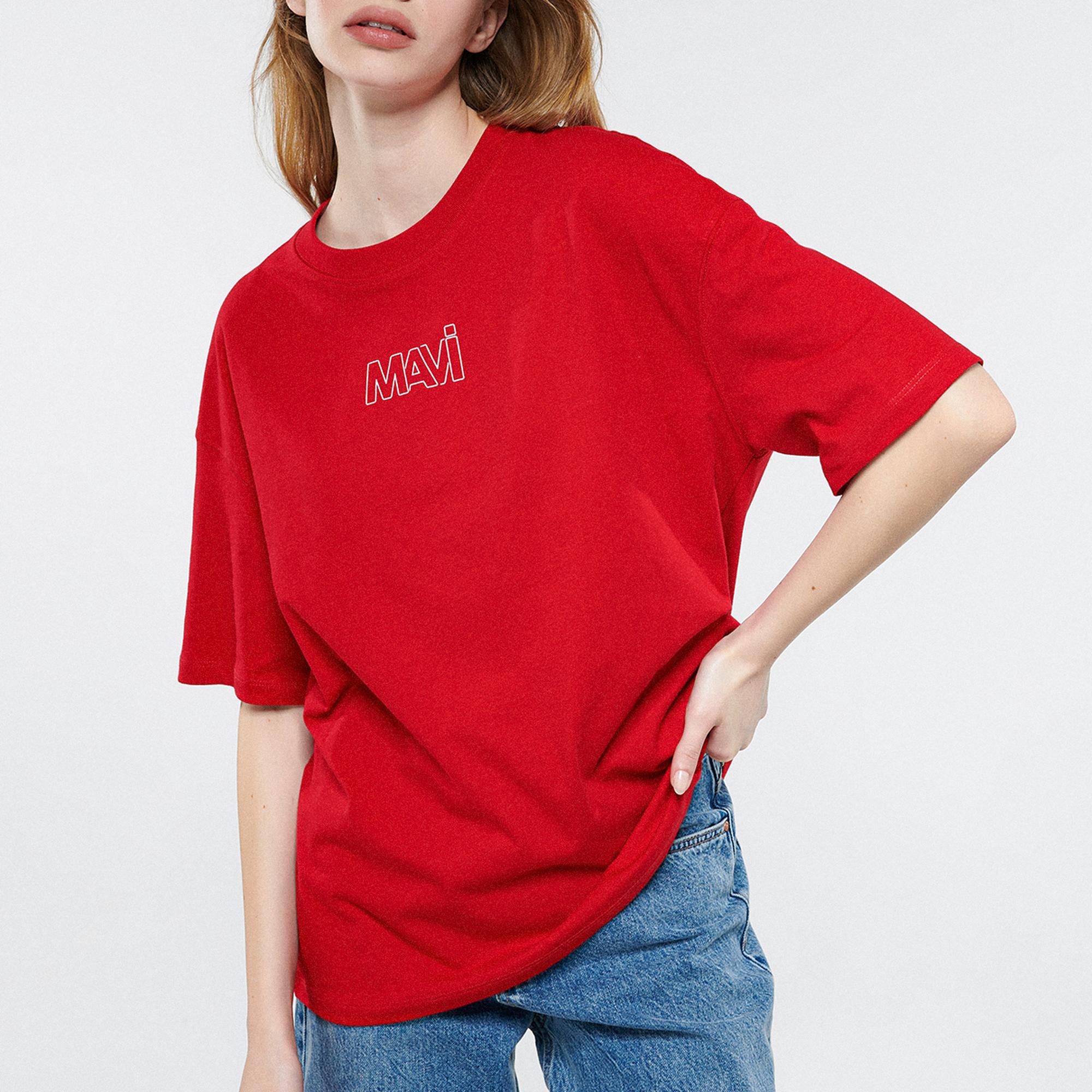 Mavi Mavi Logo Baskılı Kırmızı Tişört Oversize / Geniş Kesim 1611592-82054