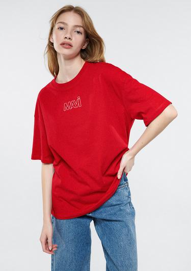  Mavi Mavi Logo Baskılı Kırmızı Tişört Oversize / Geniş Kesim 1611592-82054