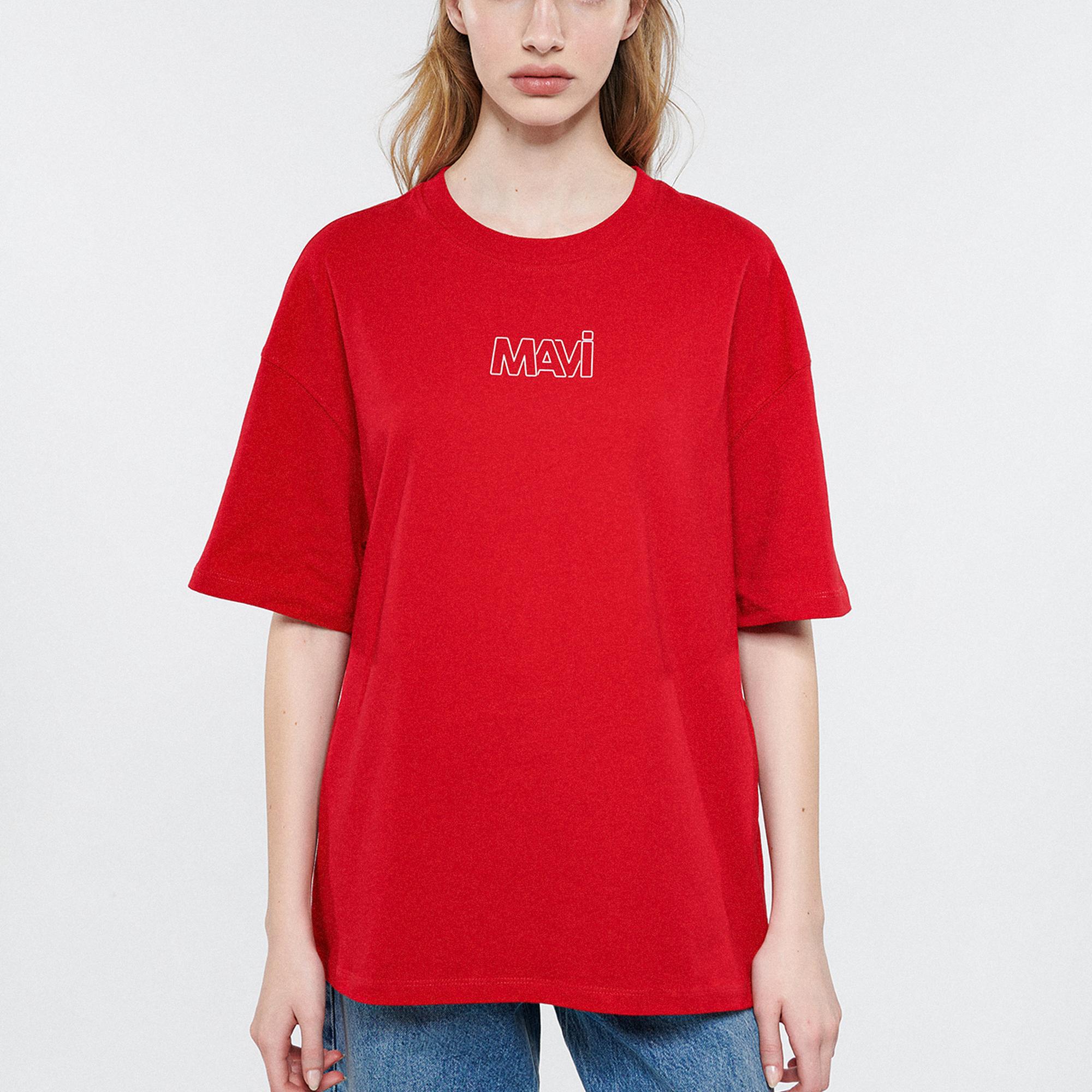 Mavi Mavi Logo Baskılı Kırmızı Tişört Oversize / Geniş Kesim 1611592-82054