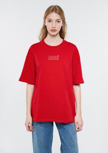  Mavi Mavi Logo Baskılı Kırmızı Tişört Oversize / Geniş Kesim 1611592-82054