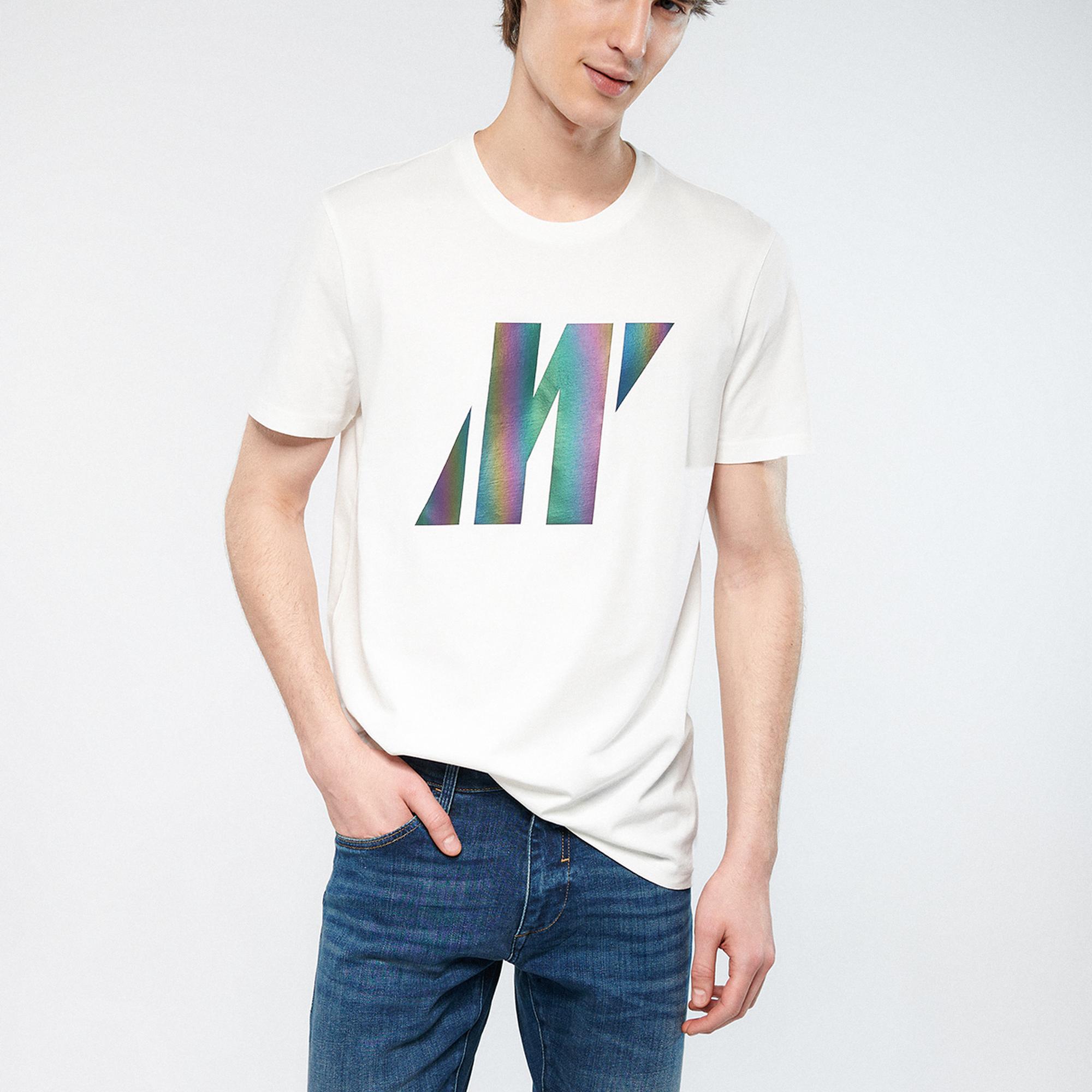 Mavi Mavi Pro Reflektör Logo Baskılı Beyaz Tişört Regular Fit / Normal Kesim 066255-30701