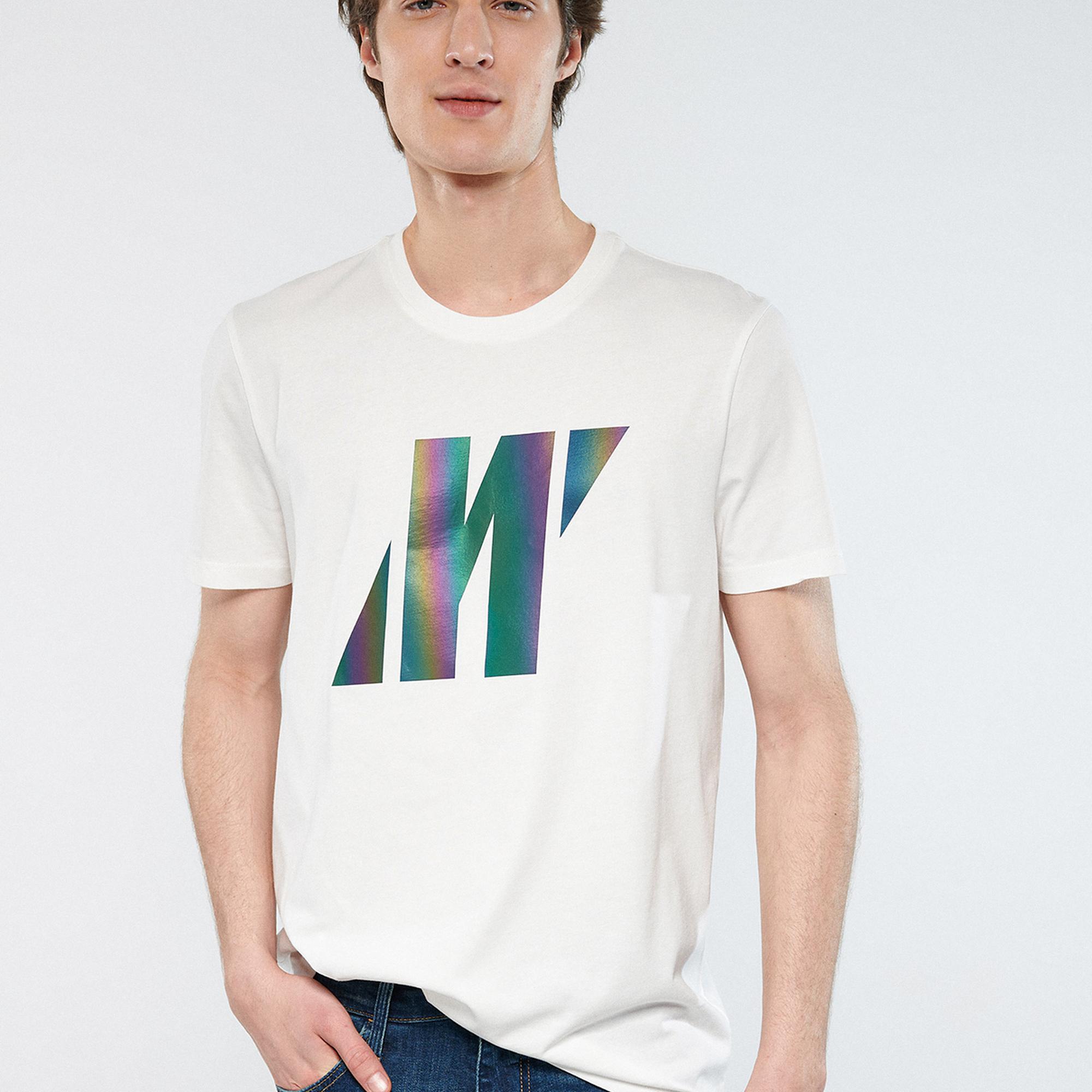 Mavi Mavi Pro Reflektör Logo Baskılı Beyaz Tişört Regular Fit / Normal Kesim 066255-30701