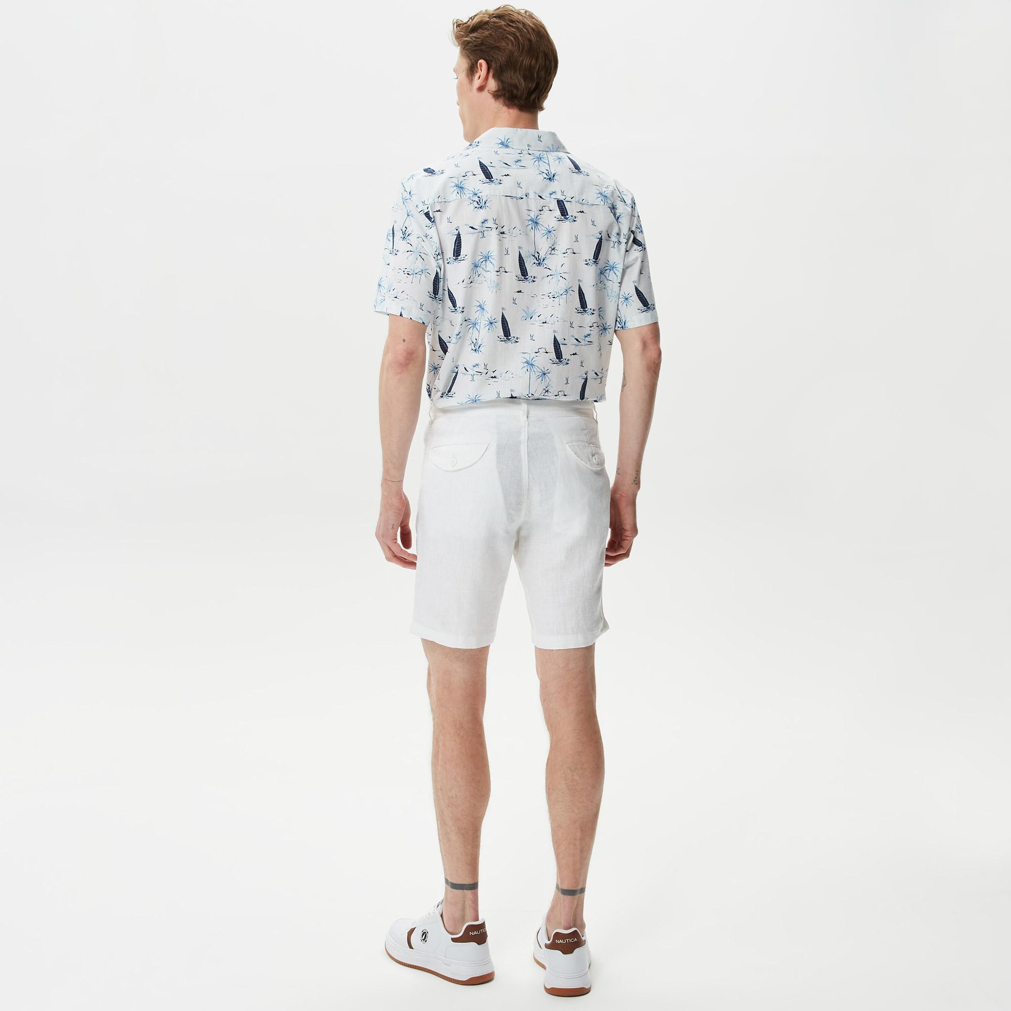 Nautica Erkek Beyaz Keten Bermuda