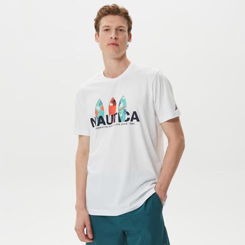  Nautica Erkek Beyaz Desenli Standart Fit T-Shirt