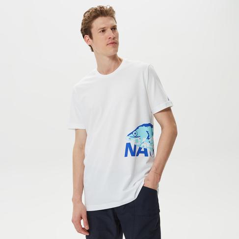  Nautica Erkek Beyaz Baskılı Standart Fit T-Shirt
