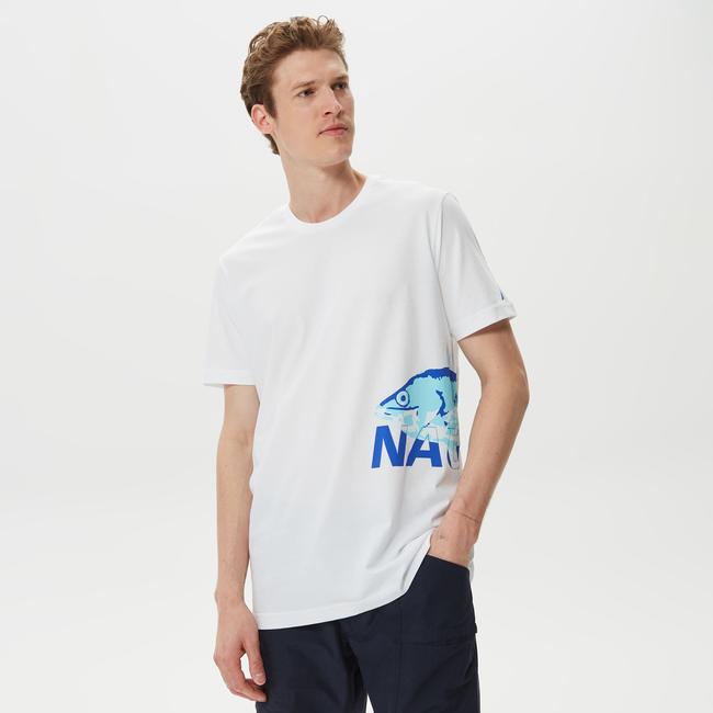  Nautica Erkek Beyaz Baskılı Standart Fit T-Shirt