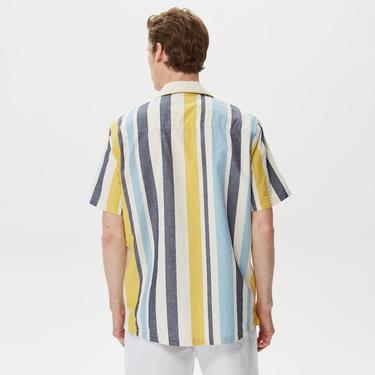  Nautica Erkek Çizgili Classic Fit Kısa Kollu Keten Gömlek