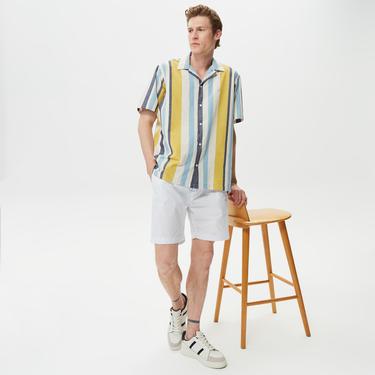  Nautica Erkek Çizgili Classic Fit Kısa Kollu Keten Gömlek