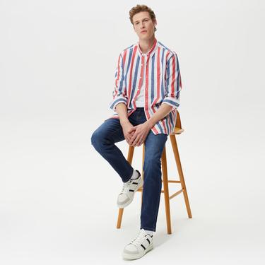  Nautica Erkek Kırmızı Classic Fit Uzun Kollu Keten Gömlek