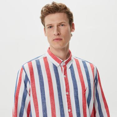  Nautica Erkek Kırmızı Classic Fit Uzun Kollu Keten Gömlek