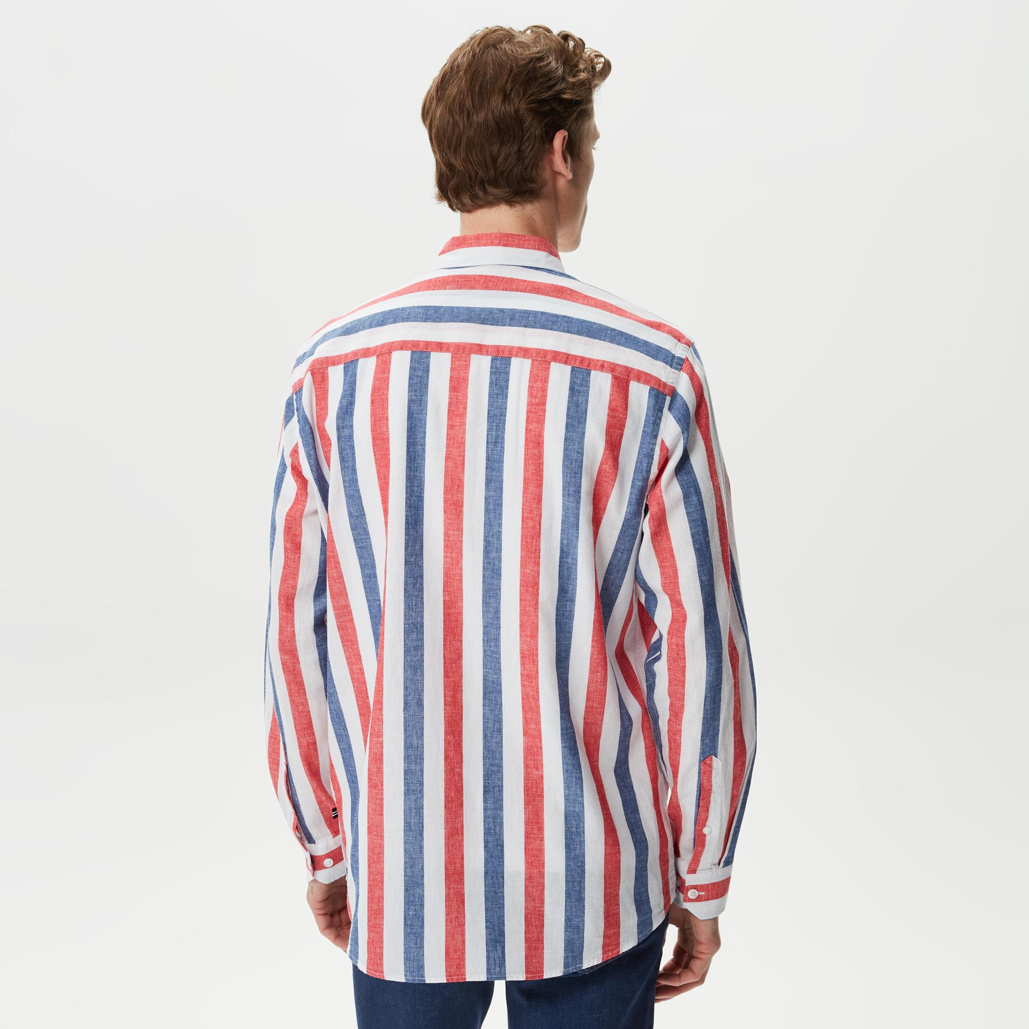 Nautica Erkek Kırmızı Classic Fit Uzun Kollu Keten Gömlek