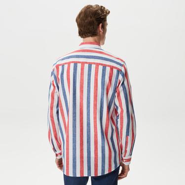  Nautica Erkek Kırmızı Classic Fit Uzun Kollu Keten Gömlek