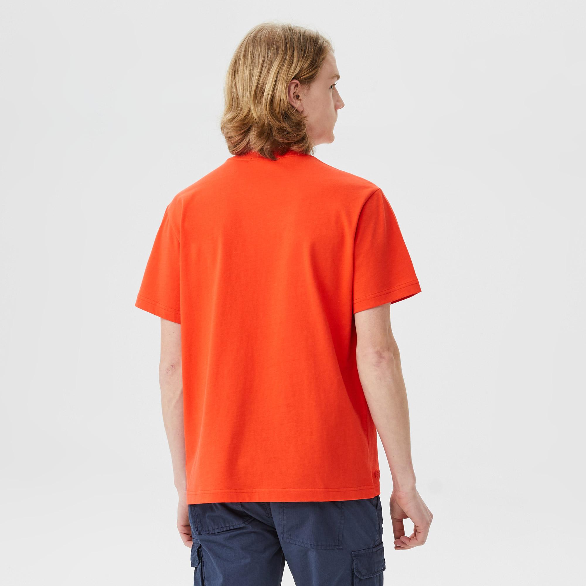 Erkek Relaxed Fit Bisiklet Yaka Baskılı Turuncu T-Shirt