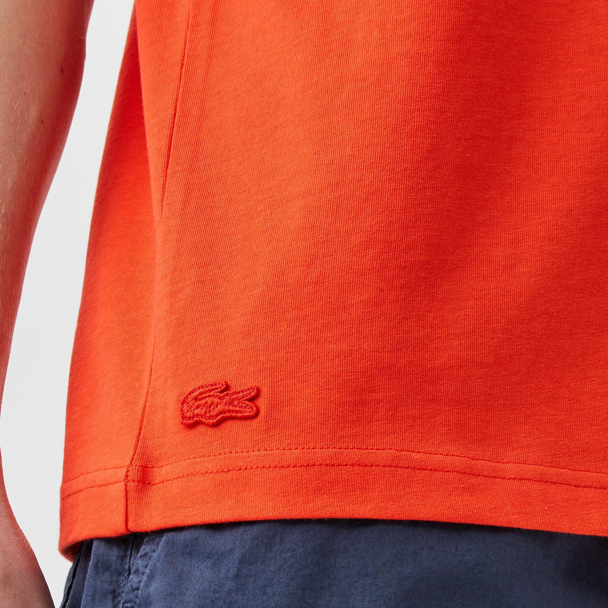 Erkek Relaxed Fit Bisiklet Yaka Baskılı Turuncu T-Shirt