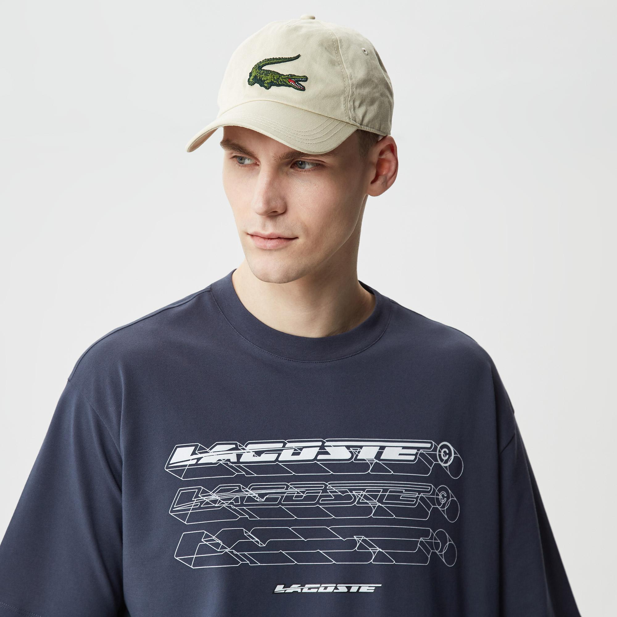 Erkek Loose Fit Bisiklet Yaka Organik Pamuk Baskılı Lacivert T-Shirt