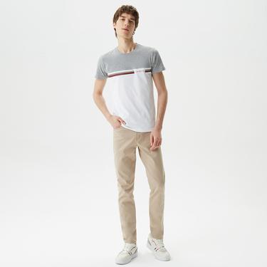  Erkek Slim Fit Bisiklet Yaka Renk Bloklu Gri T-Shirt