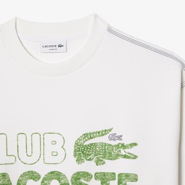  Erkek Loose Fit Bisiklet Yaka Organik Pamuk Baskılı Beyaz Sweatshirt