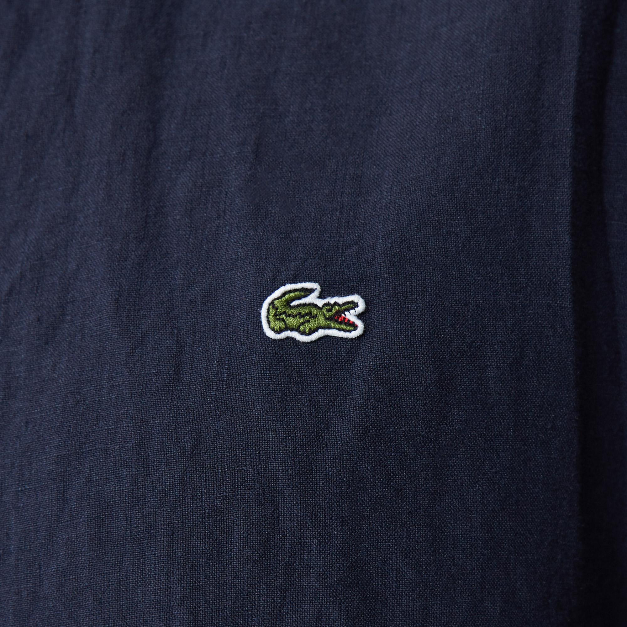 Lacoste Erkek Regular Fit Düğmeli Yaka Keten Lacivert Gömlek