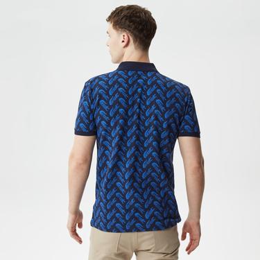  Erkek Slim Fit Desenli Lacivert Polo