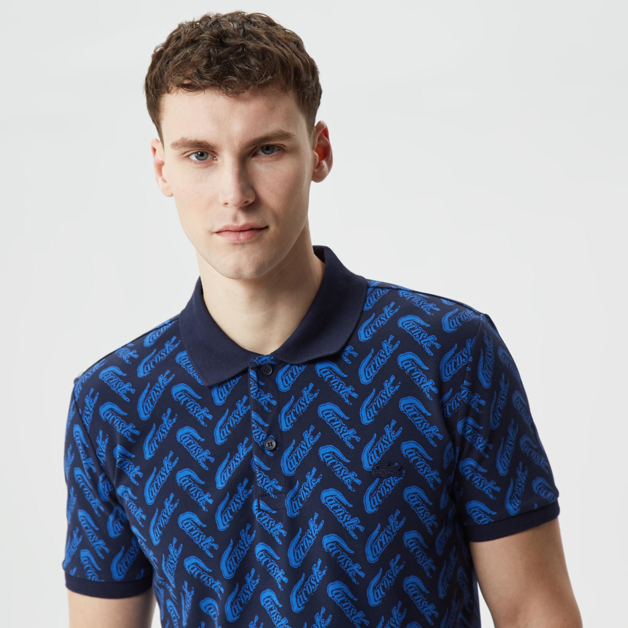 Erkek Slim Fit Desenli Lacivert Polo