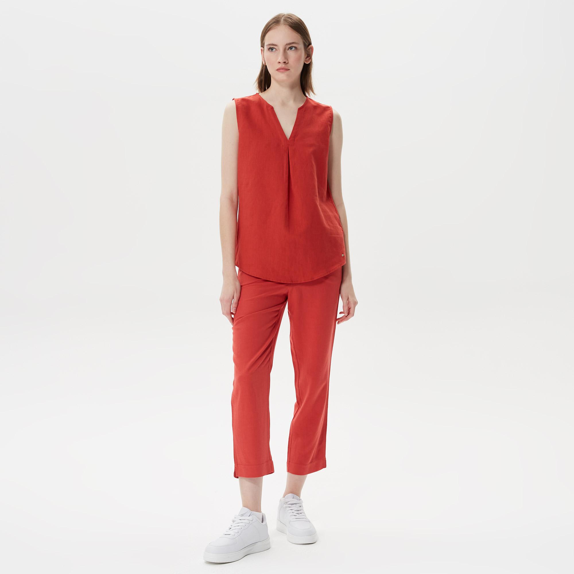 Nautica Kadın Kırmızı Keten Pantolon