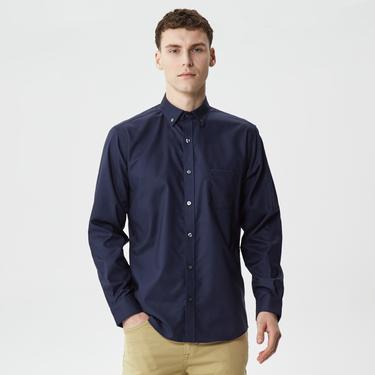  Erkek Regular Fit Düğmeli Yaka Lacivert Gömlek