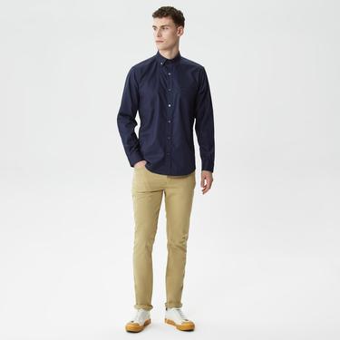  Erkek Regular Fit Düğmeli Yaka Lacivert Gömlek