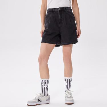  Kadın Loose Fit Denim Siyah Bermuda