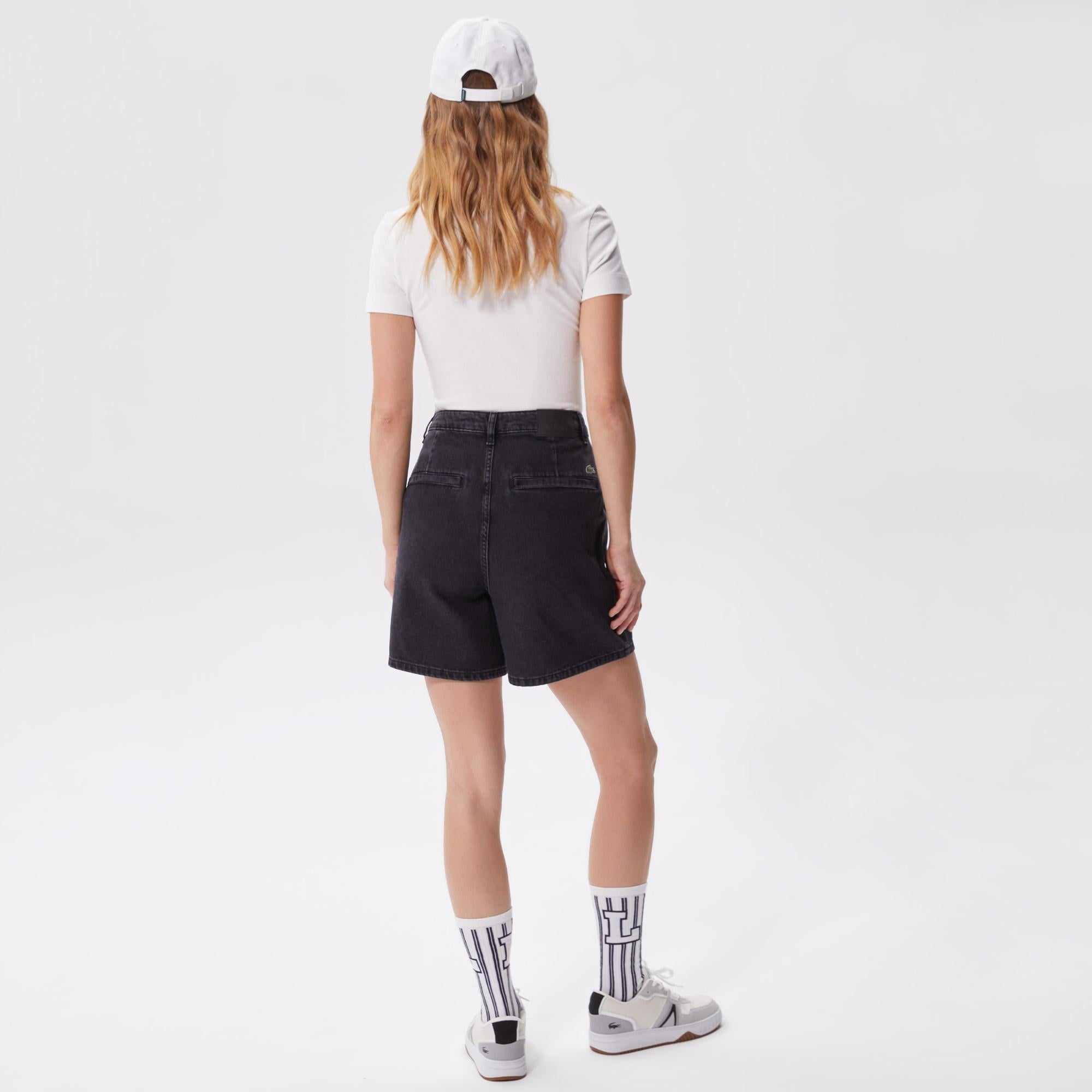 Kadın Loose Fit Denim Siyah Bermuda