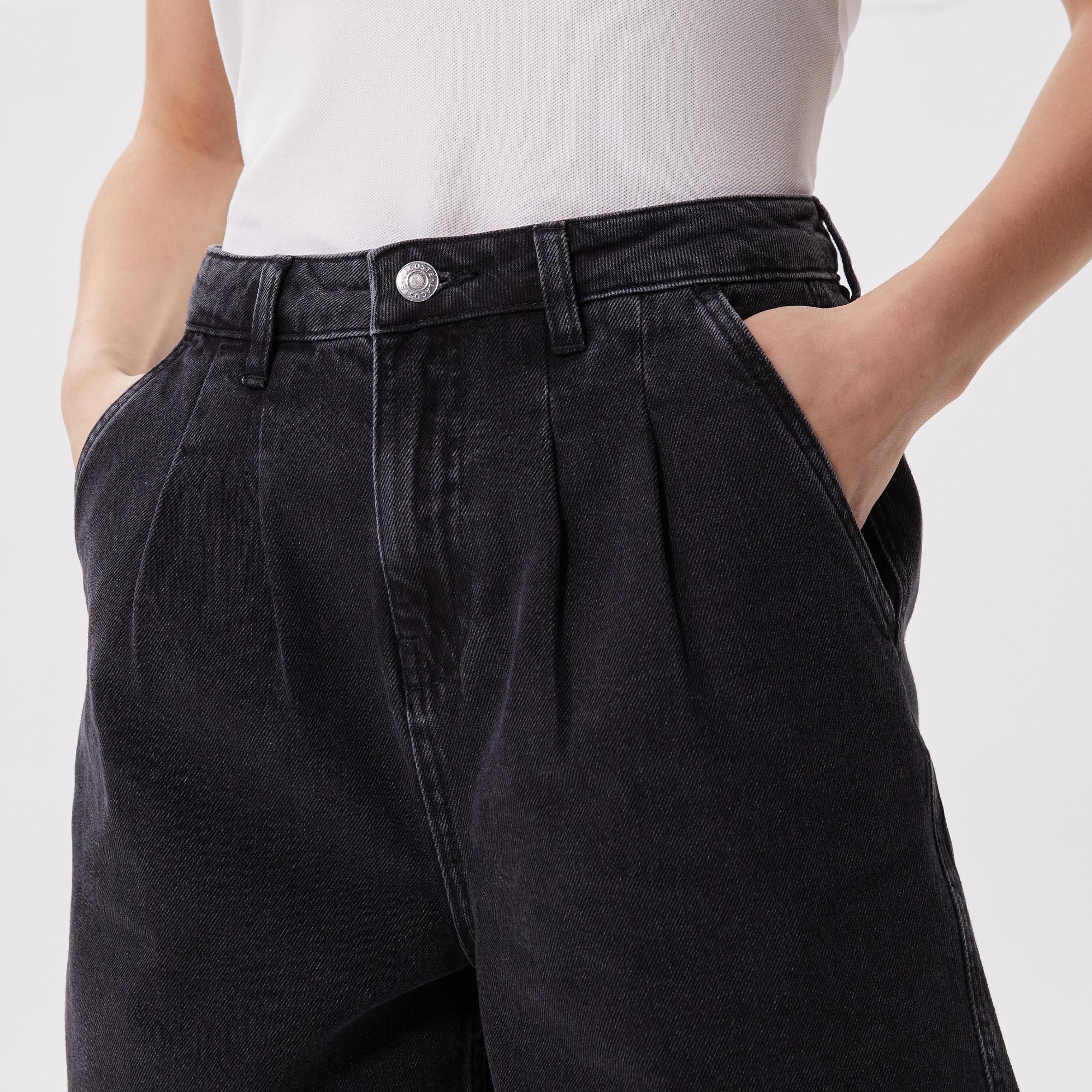 Kadın Loose Fit Denim Siyah Bermuda