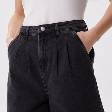  Kadın Loose Fit Denim Siyah Bermuda