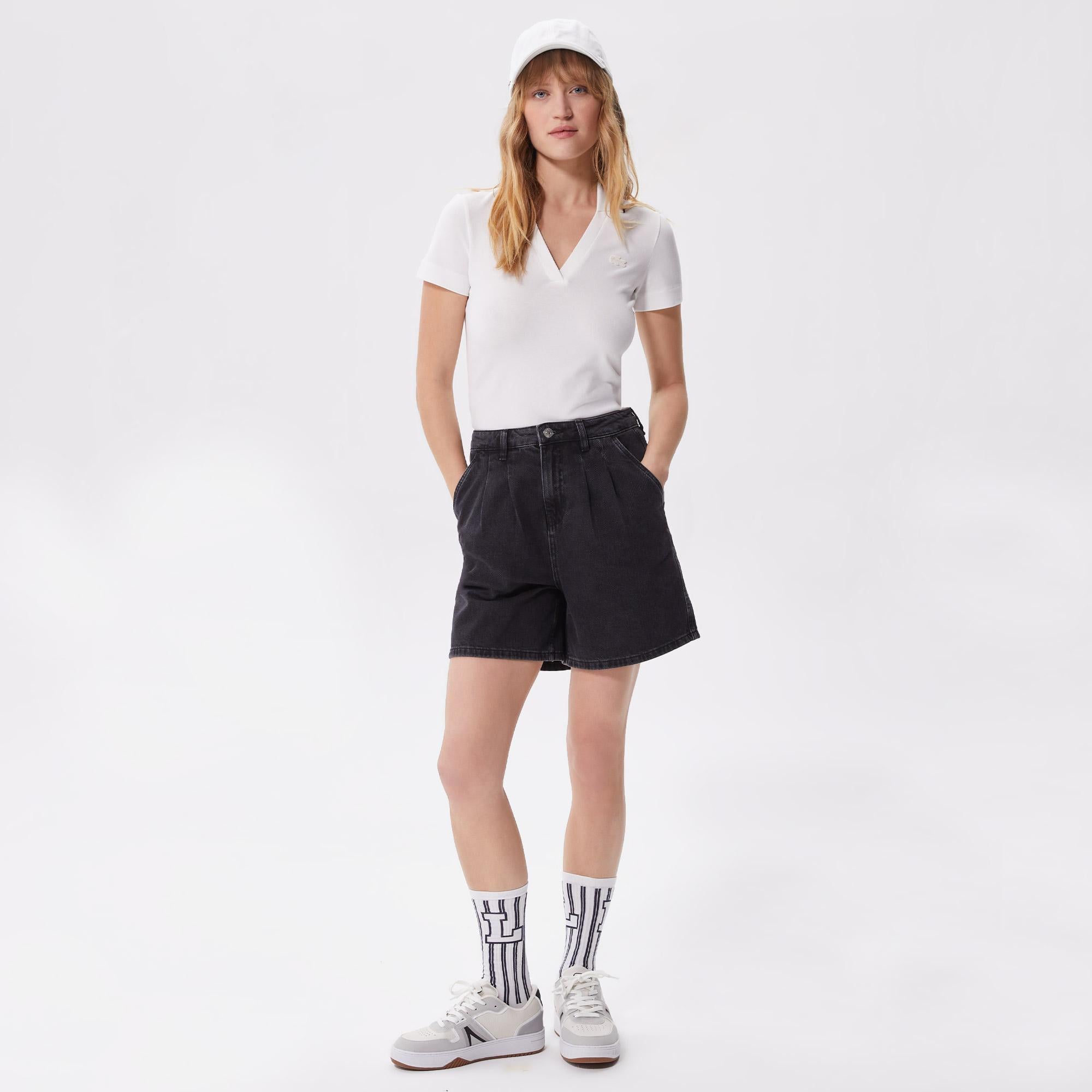 Kadın Loose Fit Denim Siyah Bermuda