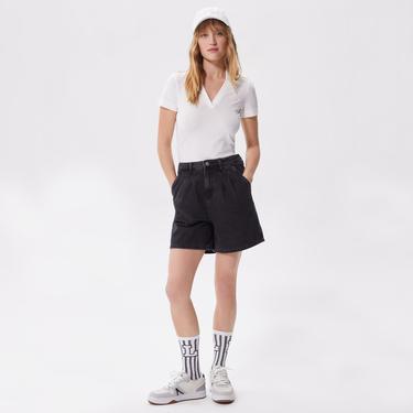  Kadın Loose Fit Denim Siyah Bermuda