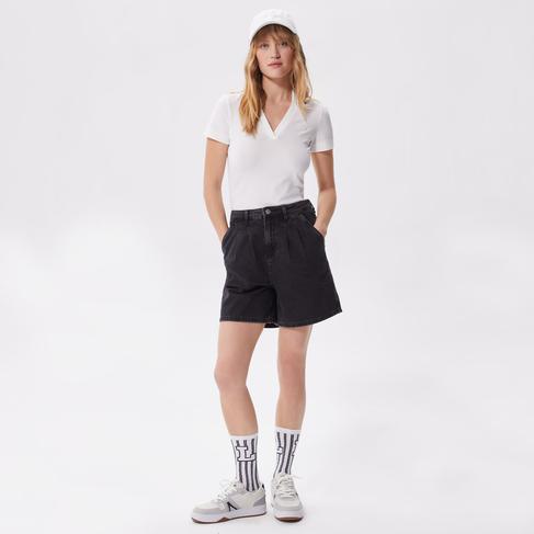  Kadın Loose Fit Denim Siyah Bermuda