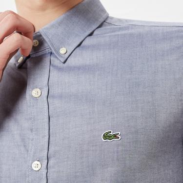  Erkek Slim Fit Düğmeli Yaka Lacivert Gömlek