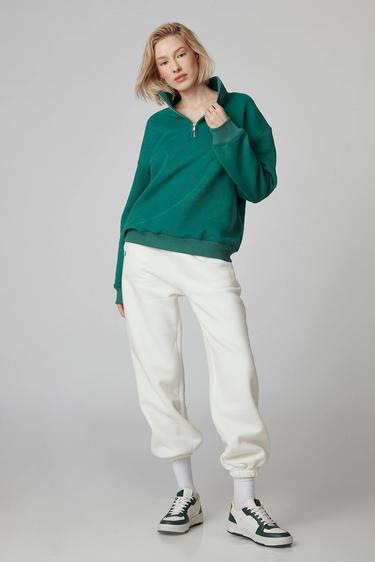  Fermuarlı Dik Yaka Oversize Sweatshirt