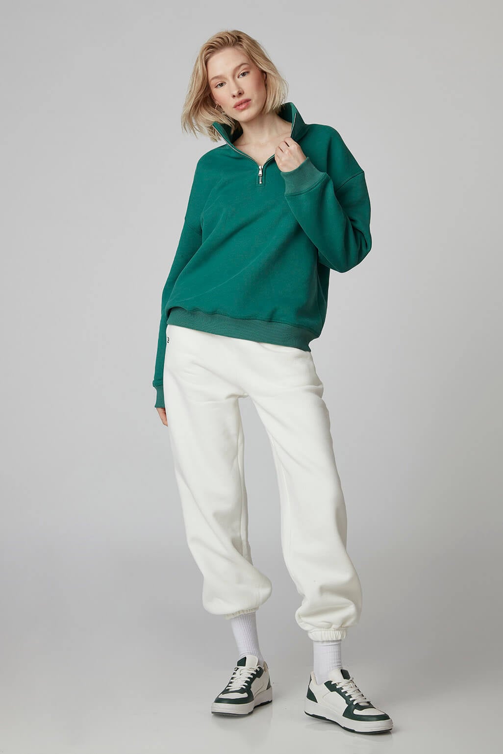  Fermuarlı Dik Yaka Oversize Sweatshirt