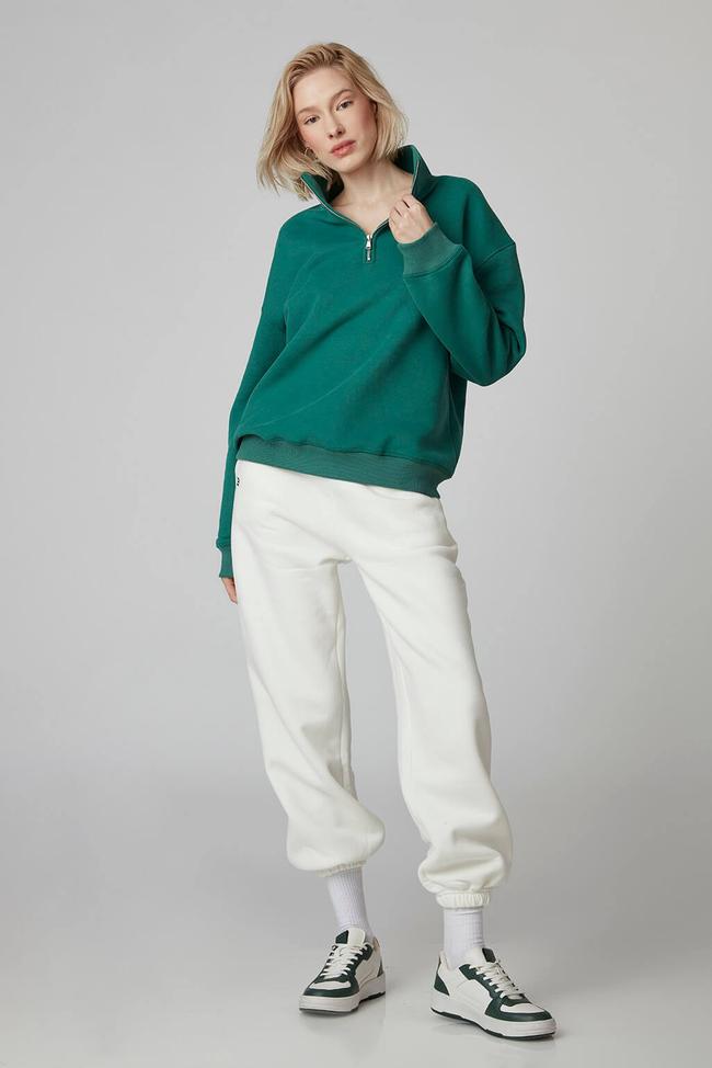  Fermuarlı Dik Yaka Oversize Sweatshirt