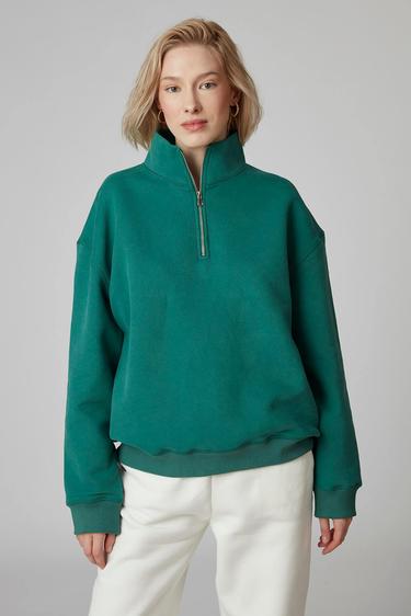  Fermuarlı Dik Yaka Oversize Sweatshirt