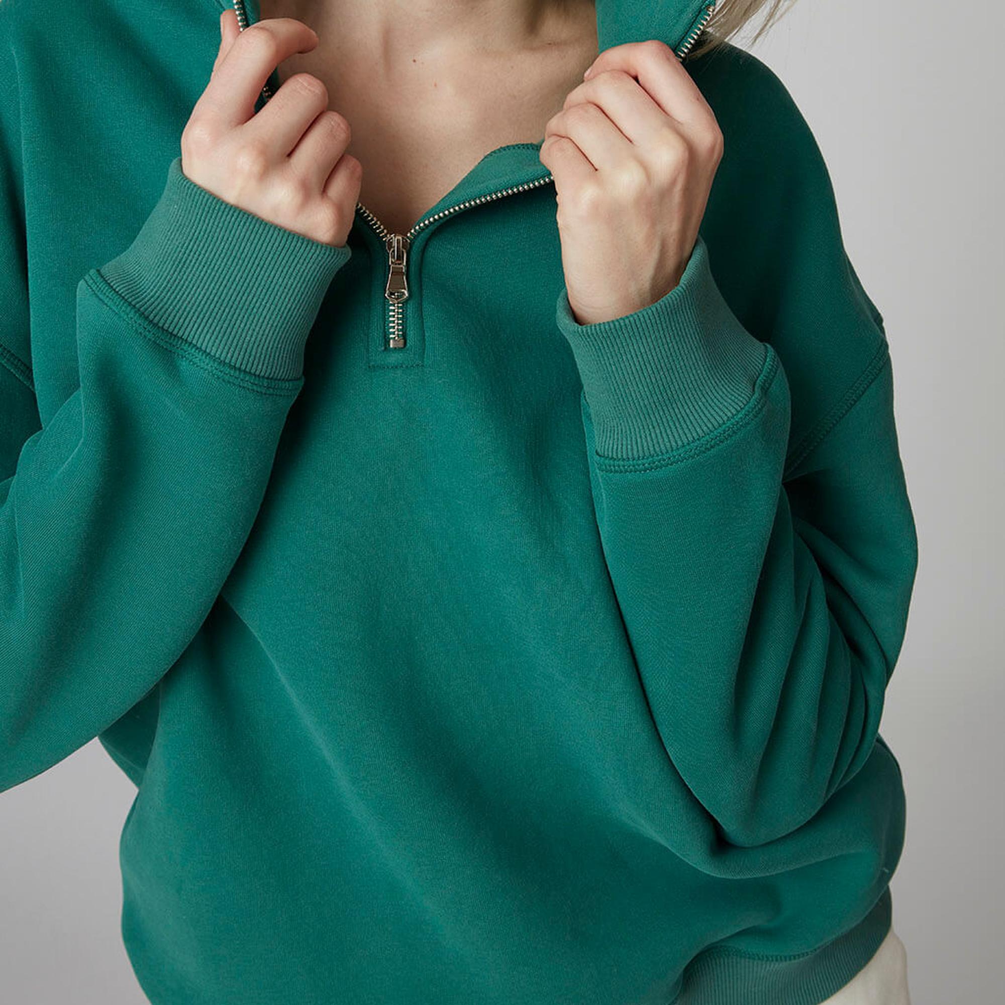 Fermuarlı Dik Yaka Oversize Sweatshirt
