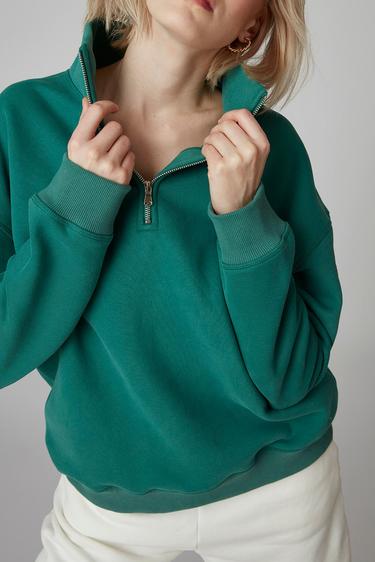  Fermuarlı Dik Yaka Oversize Sweatshirt