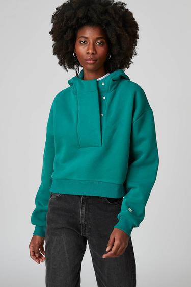  Kapşonlu Çıtçıtlı Crop Sweatshirt
