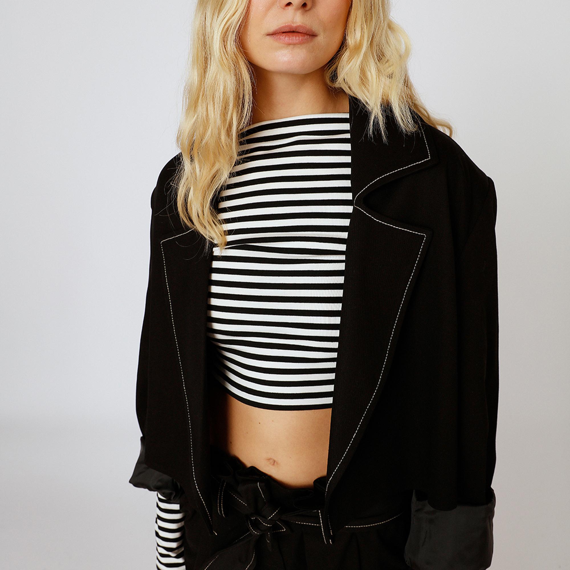 Çizgili Kayık Yaka Croptop